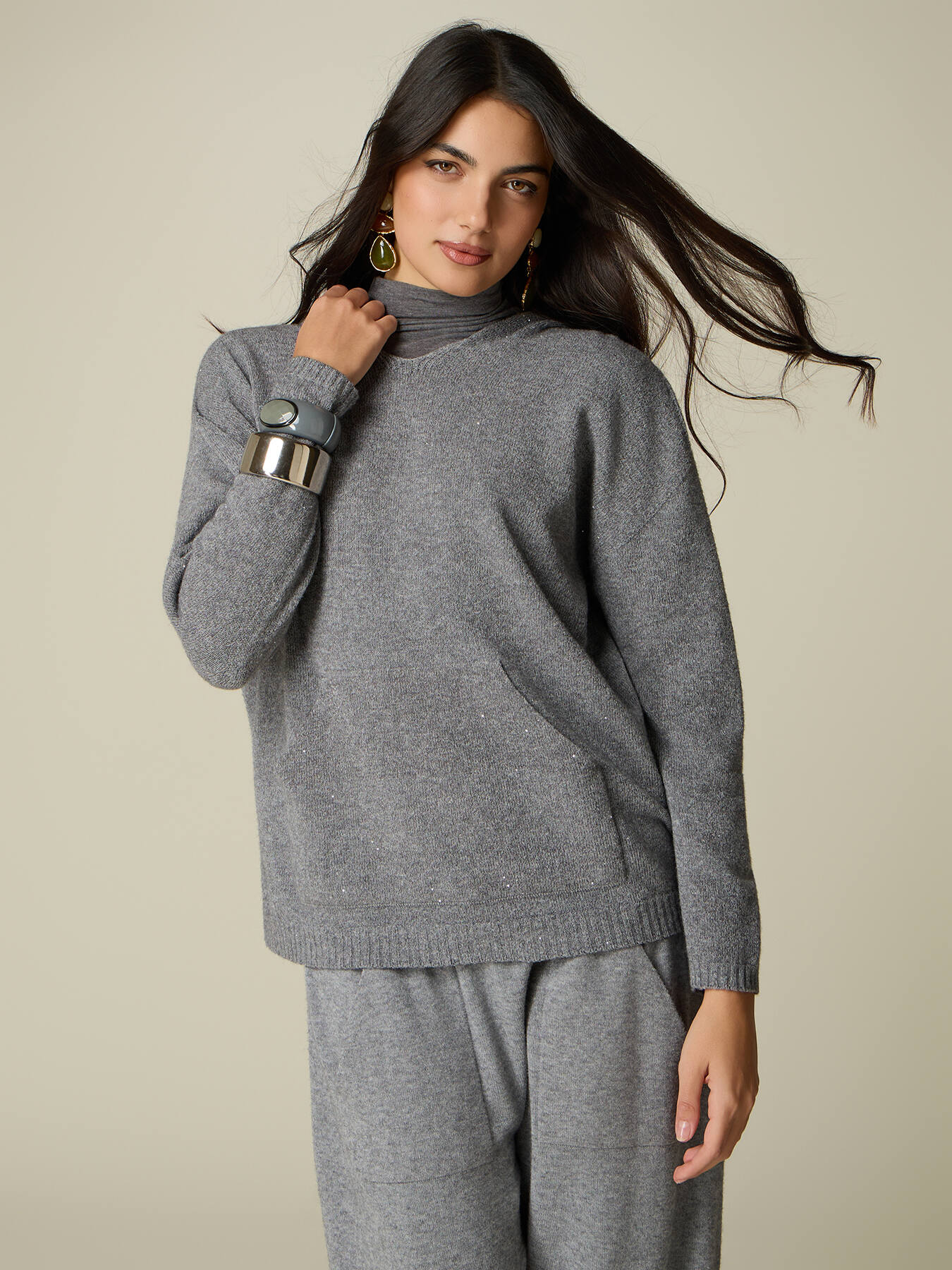 Hooded sweater with micro sequins image number 0