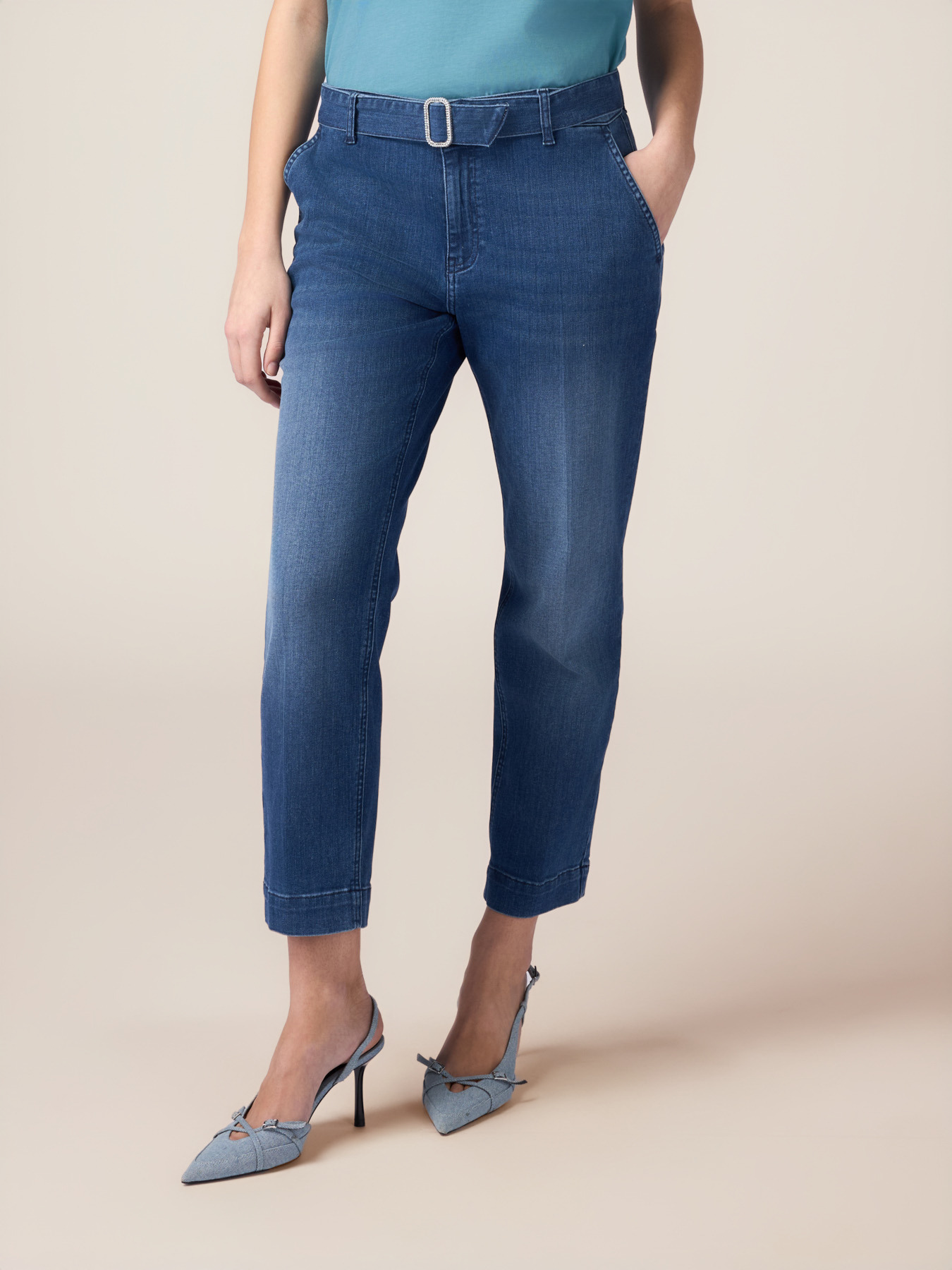 Chino jeans with belt and jewel buckle image number 1