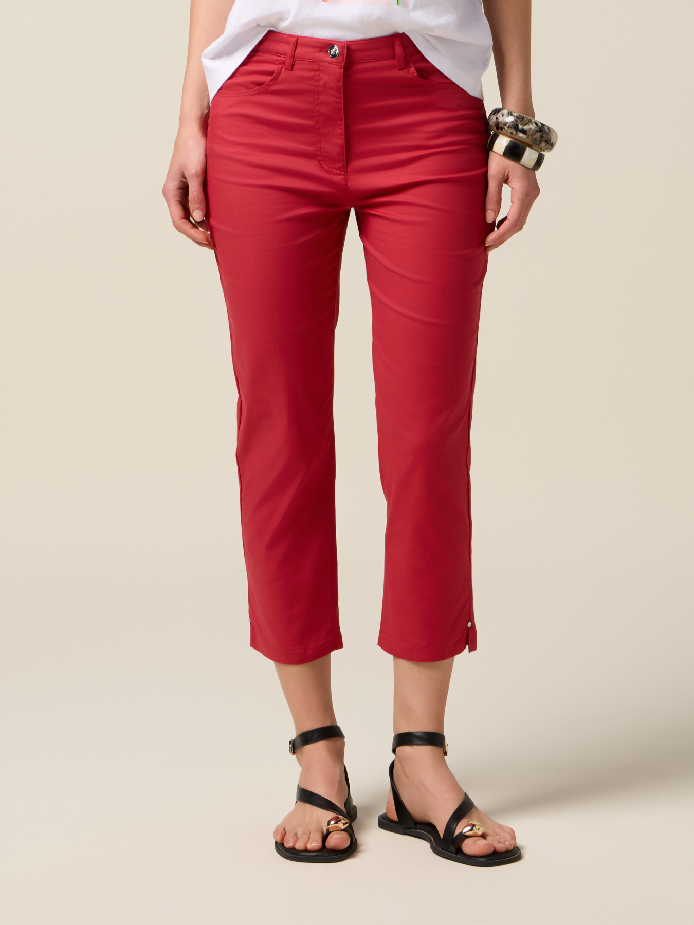 Cotton blend cropped trousers image number 3