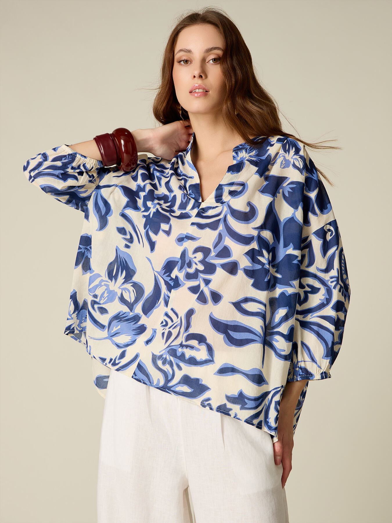 Blouse en coton &agrave; motifs image number 0