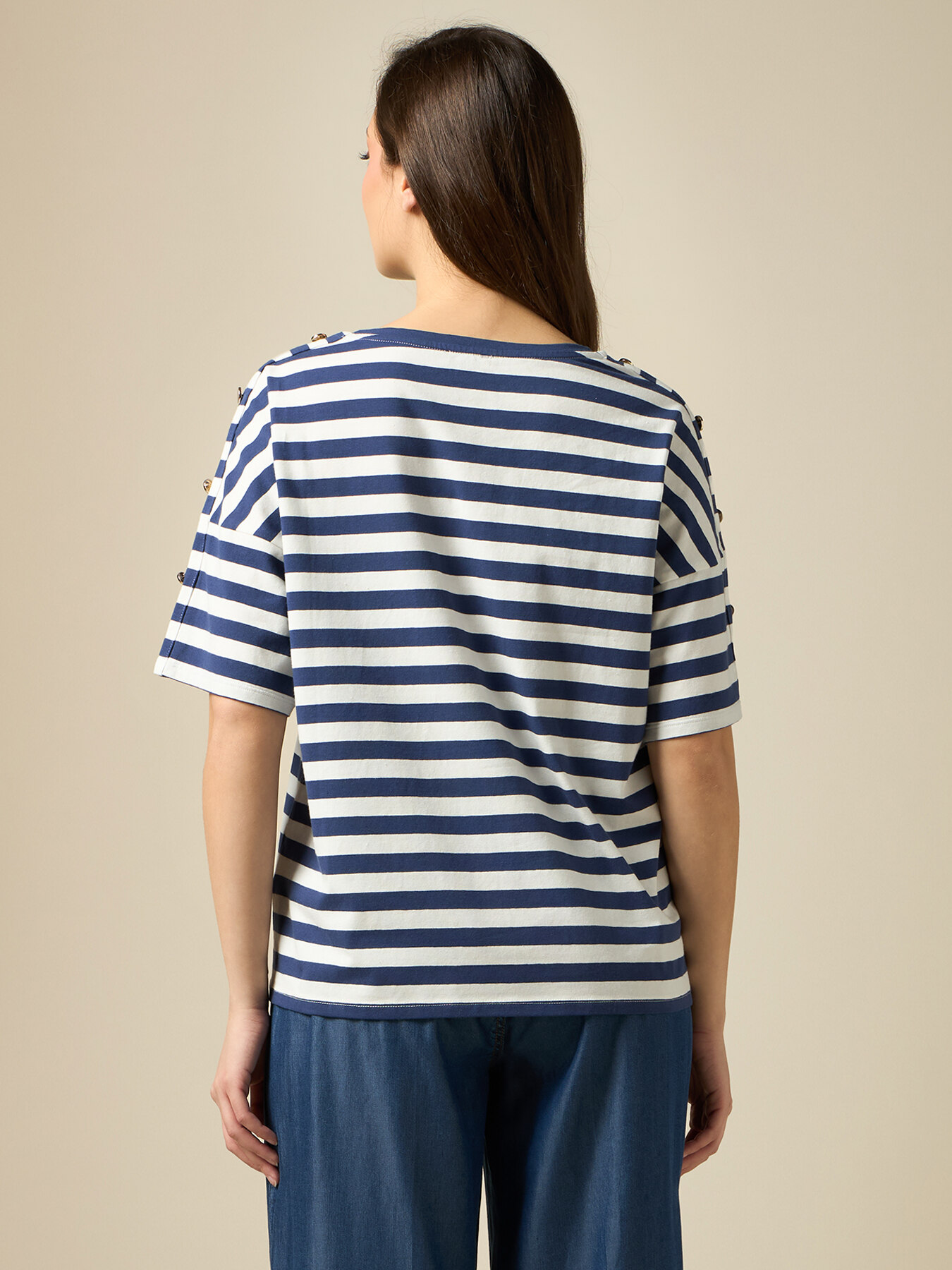 T-Shirt aus gestreiftem Baumwoll-Mischgewebe image number 1