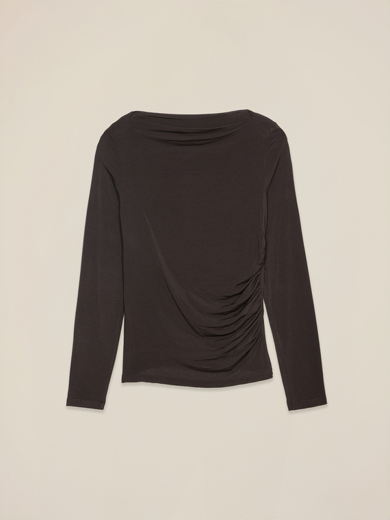 T-shirt misto cashmere con drappeggio