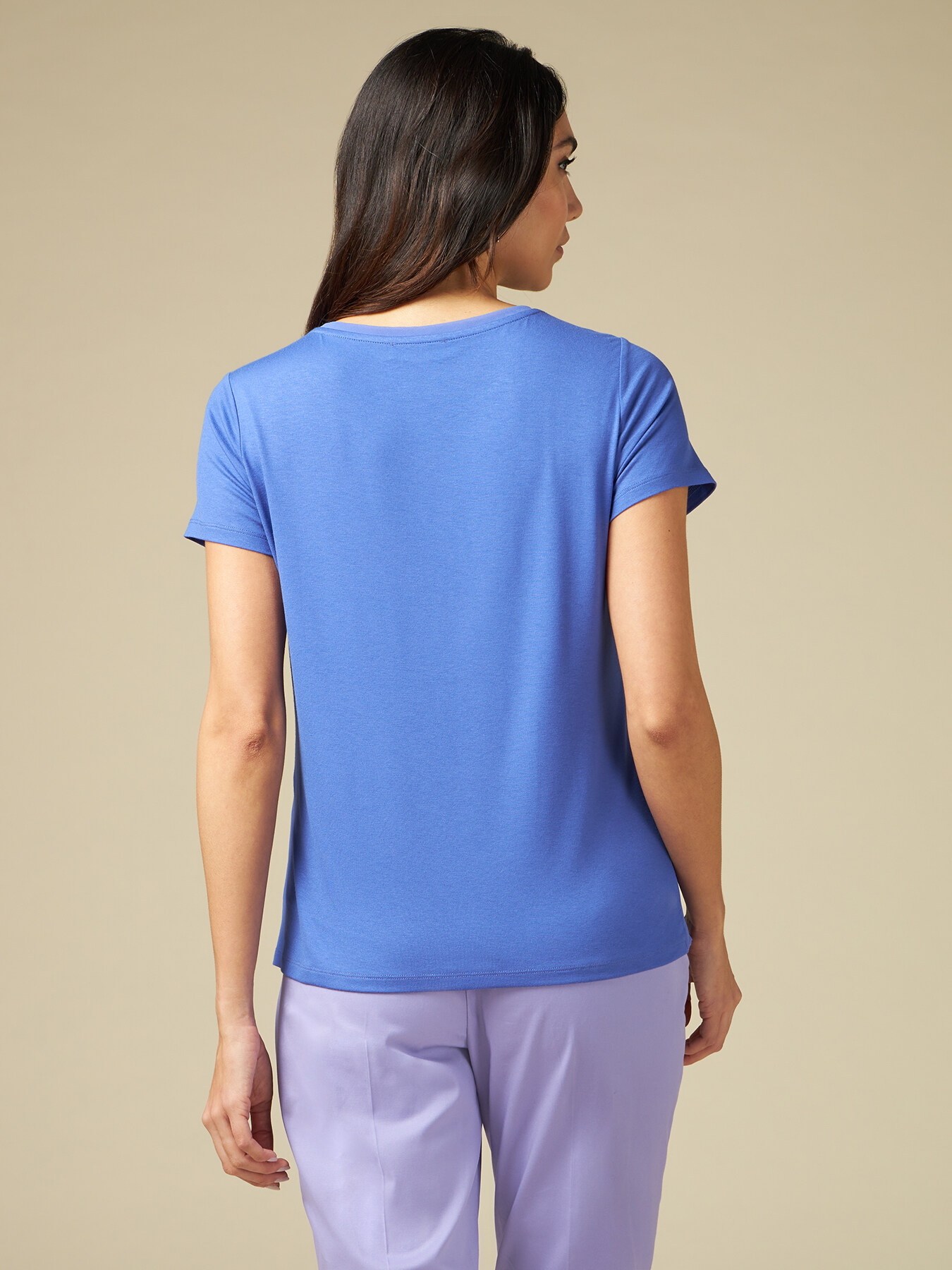 T-shirt bimaterica con strass image number 1