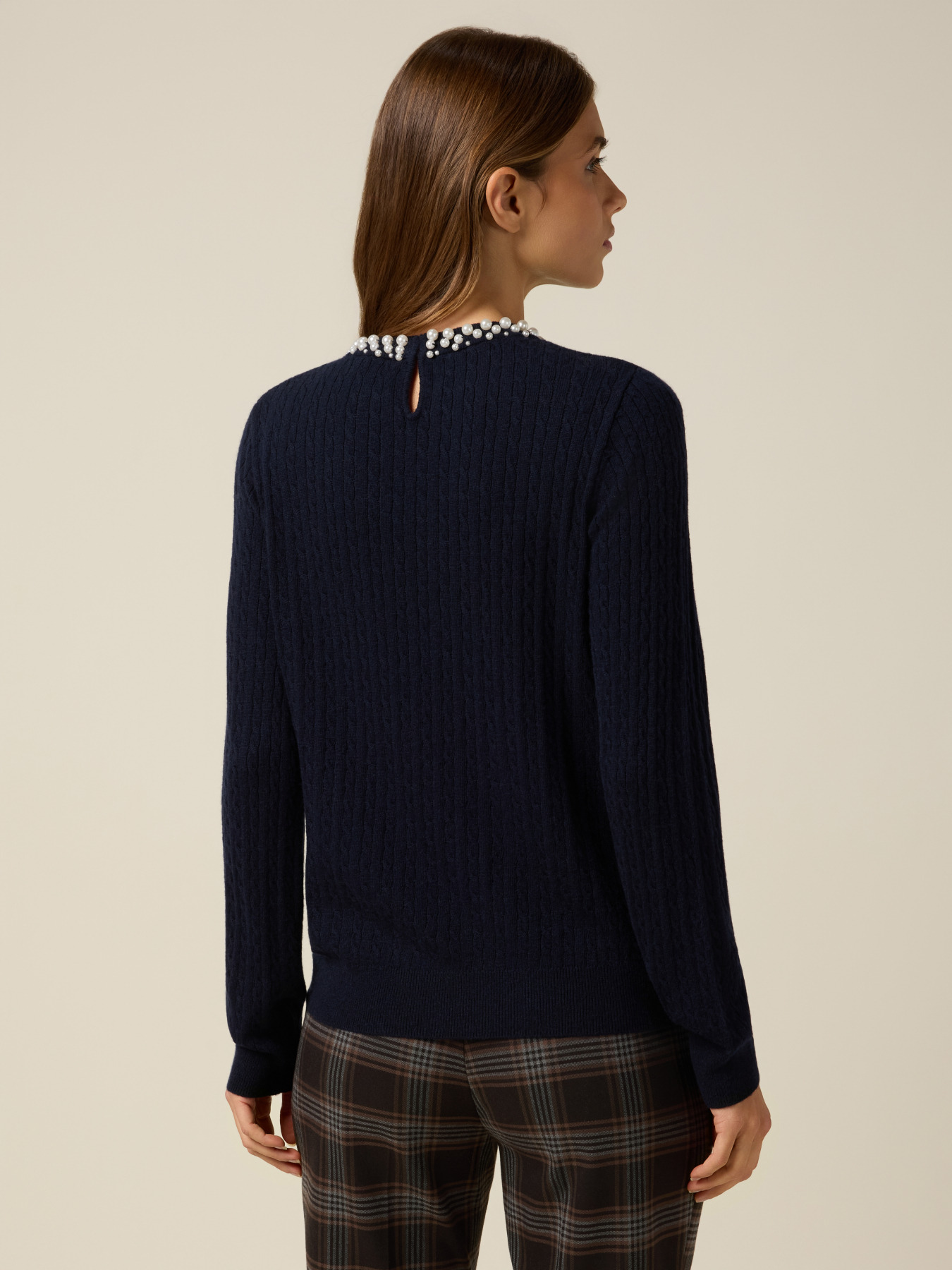 Crewneck sweater in cashmere blend with appliqu&eacute;s image number 1
