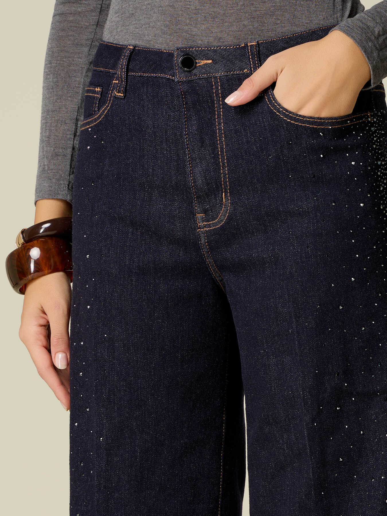 Flare jeans with crystals image number 2
