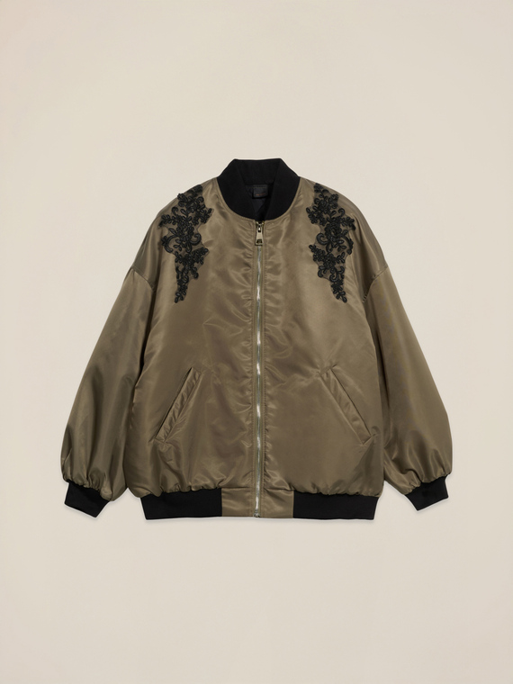 Satin bomber jacket with patch