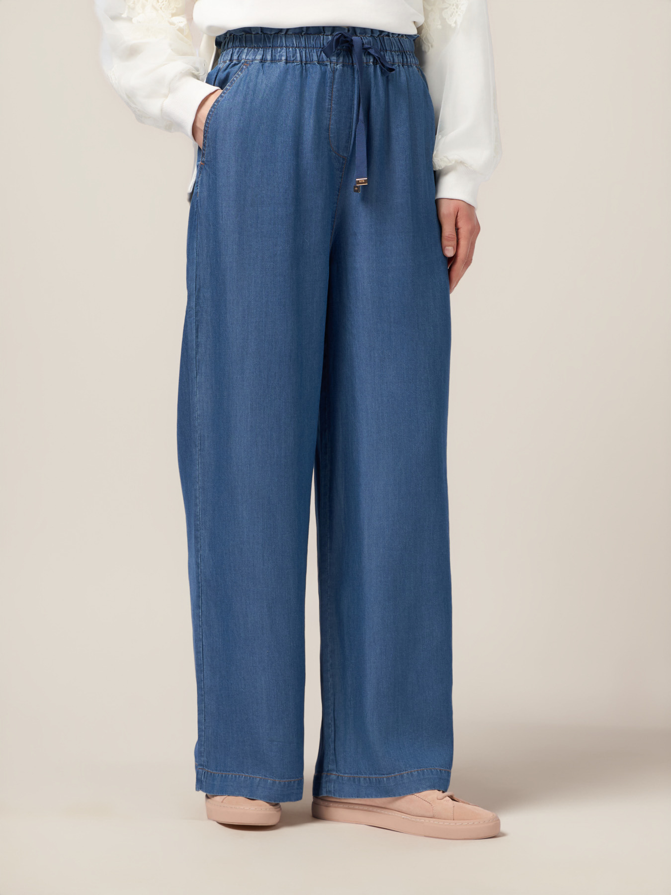 Pantaloni palazzo in tencel effetto denim image number 3