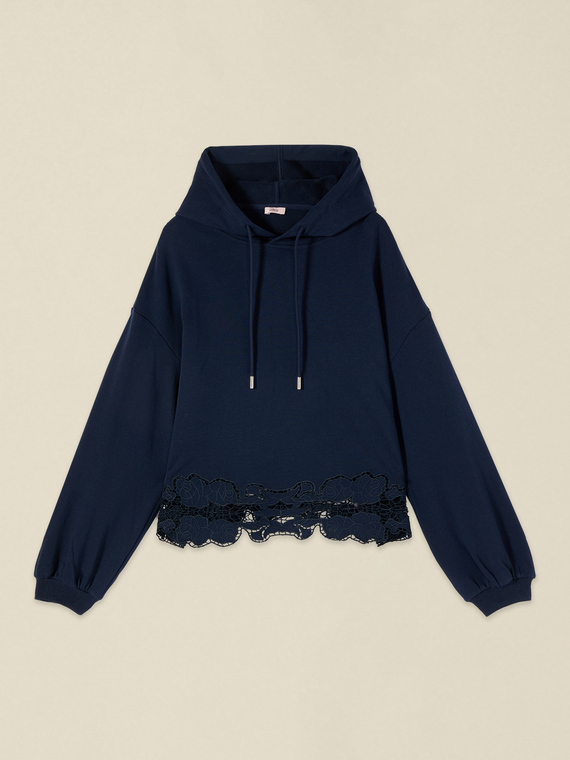 Hoodie with broderie anglaise insert