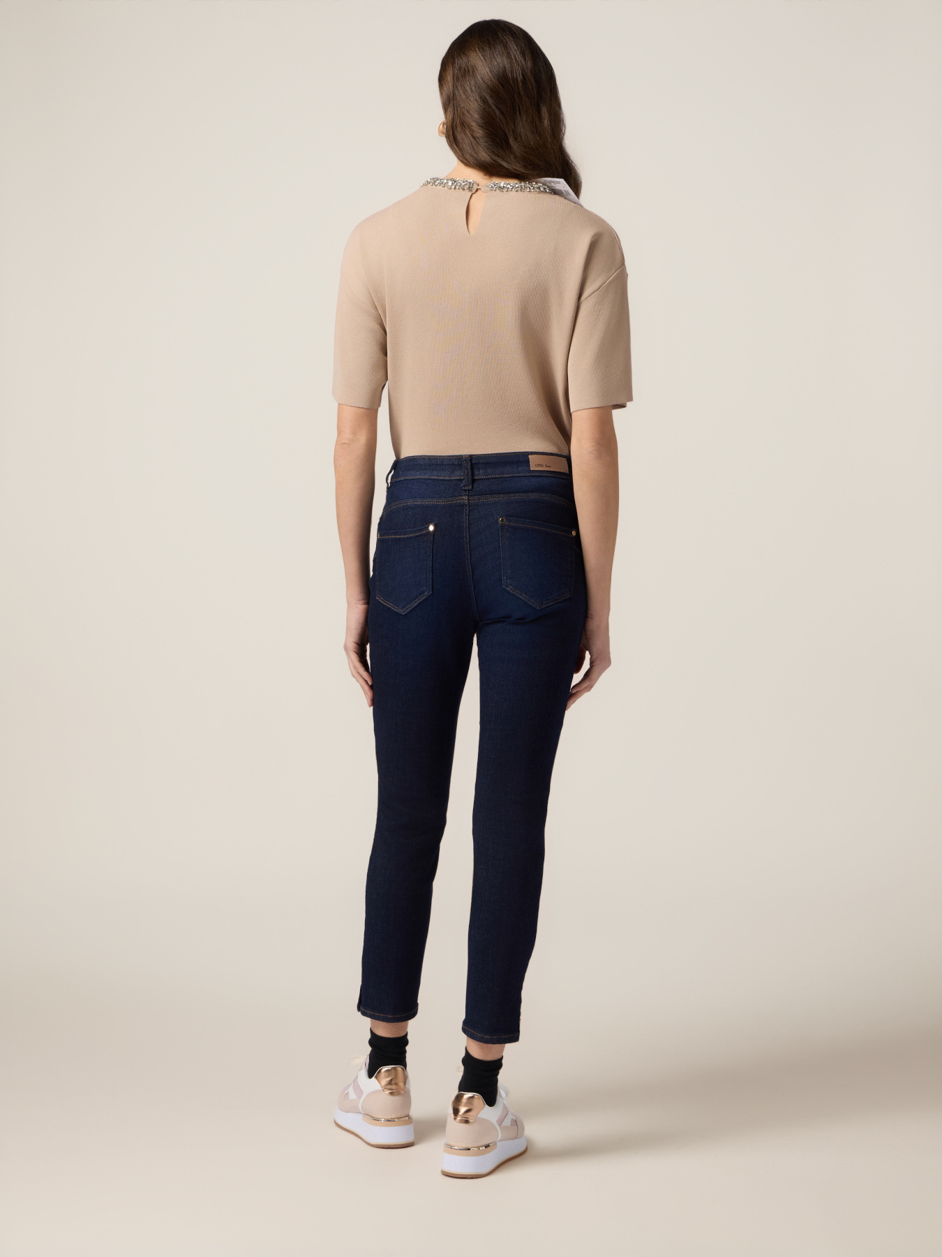 Blugi skinny albaștri rinse cu nasturi la baza piciorului image number 1