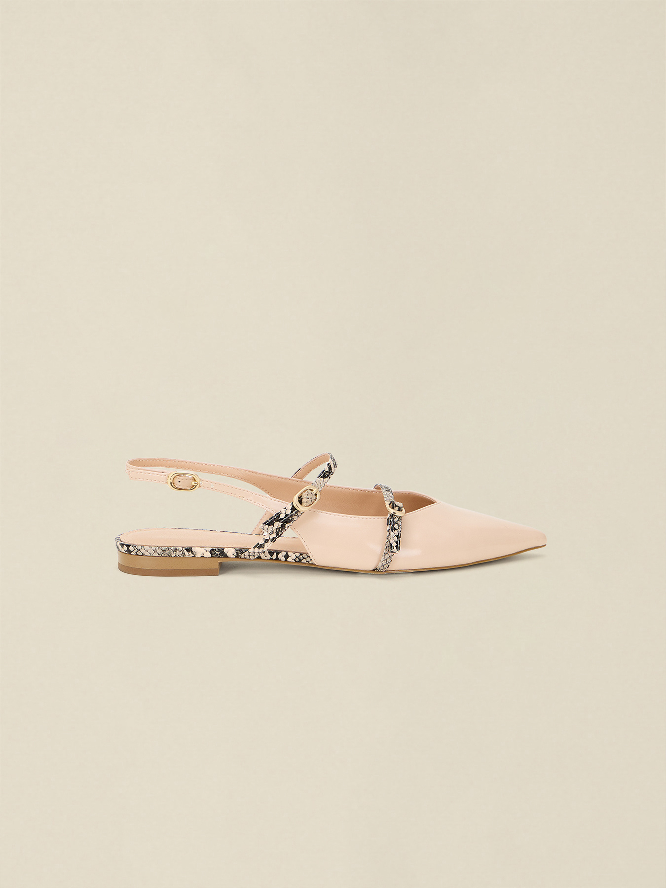 Pointed-toe ballet flats with straps image number 1