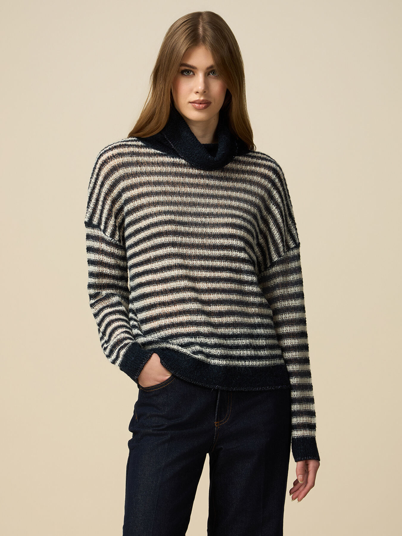 Striped wool blend turtleneck pullover image number 0
