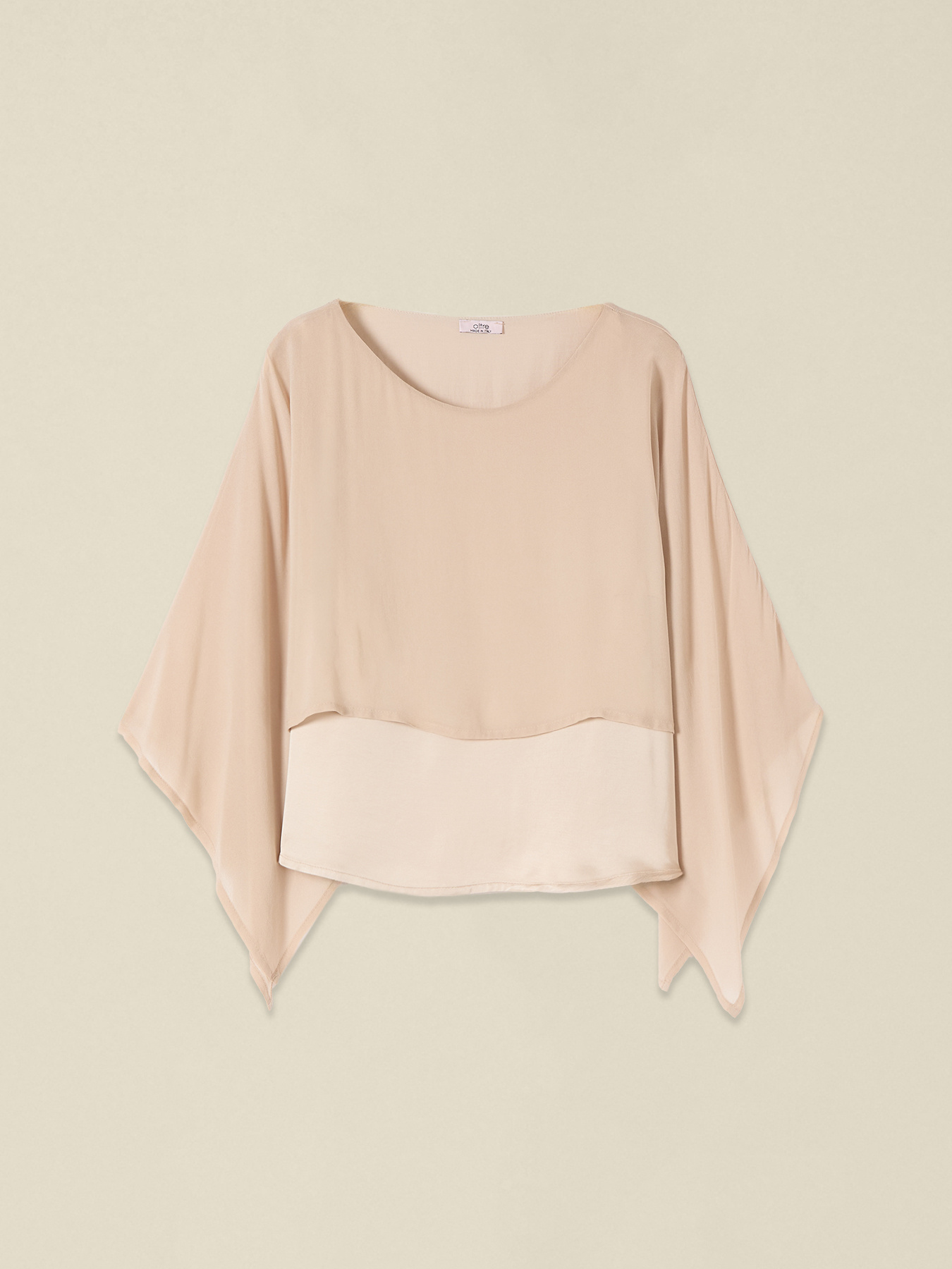 Bi-material blouse with overlay image number 3