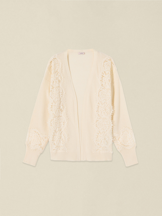 Cashmere blend cardigan with lace inserts