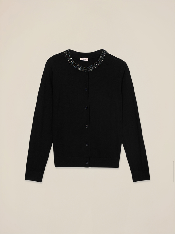 Knitted cardigan with crystals