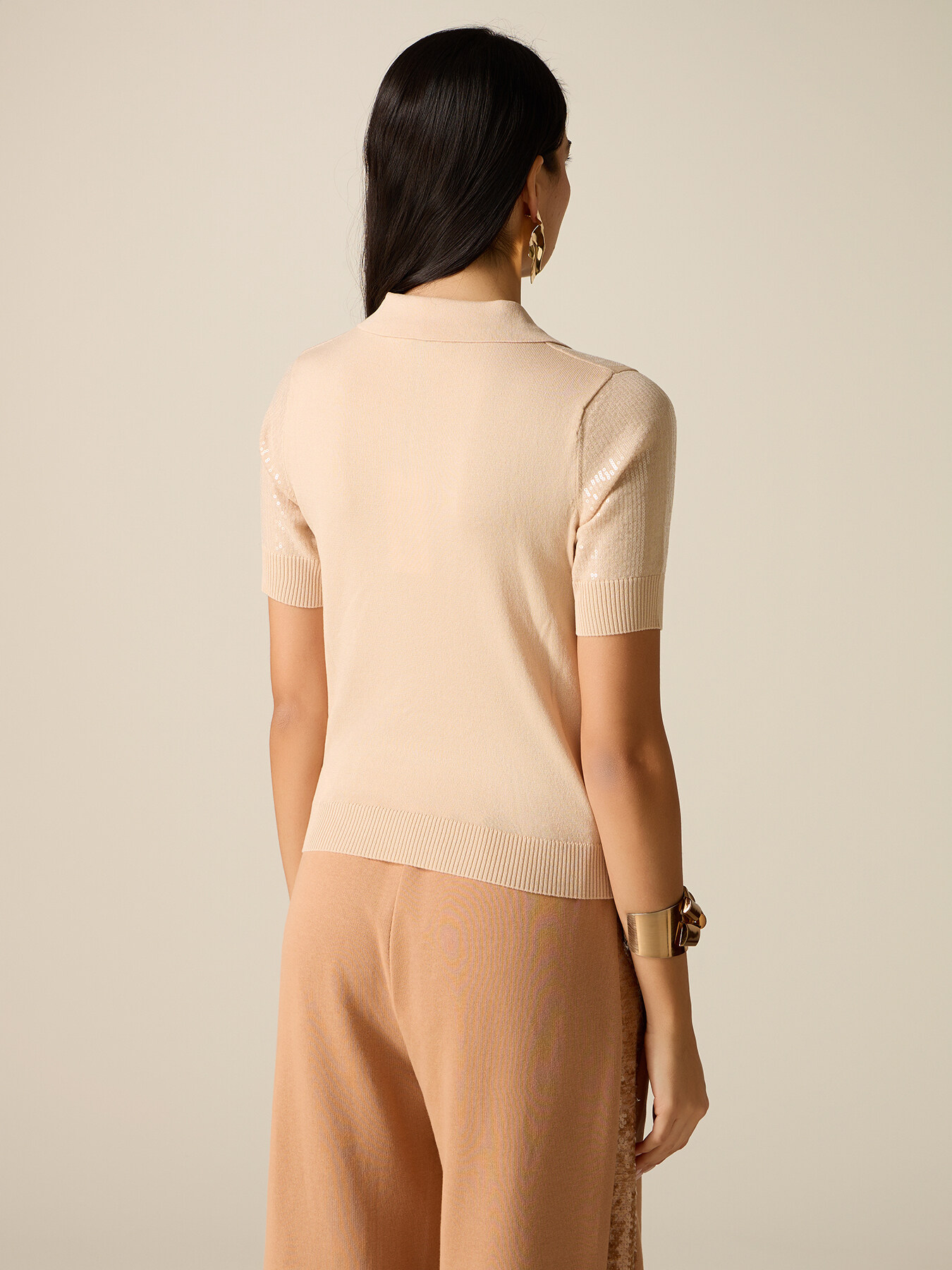 Fine knit polo shirt with sequins image number 1