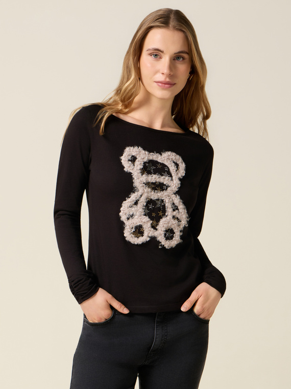 Jersey t-shirt with print and appliqu&eacute;s
