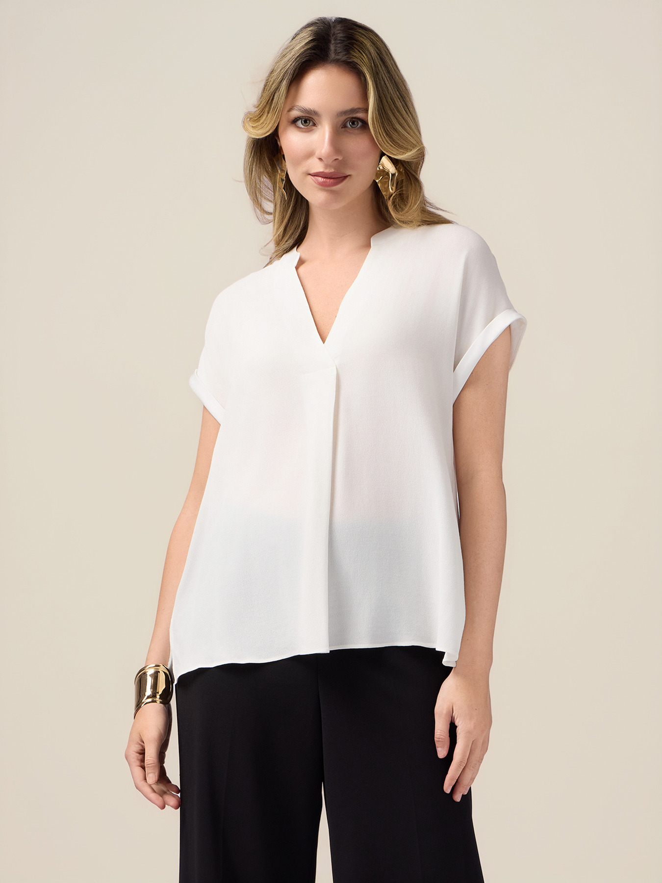 Viscose blouse with satin trim image number 0