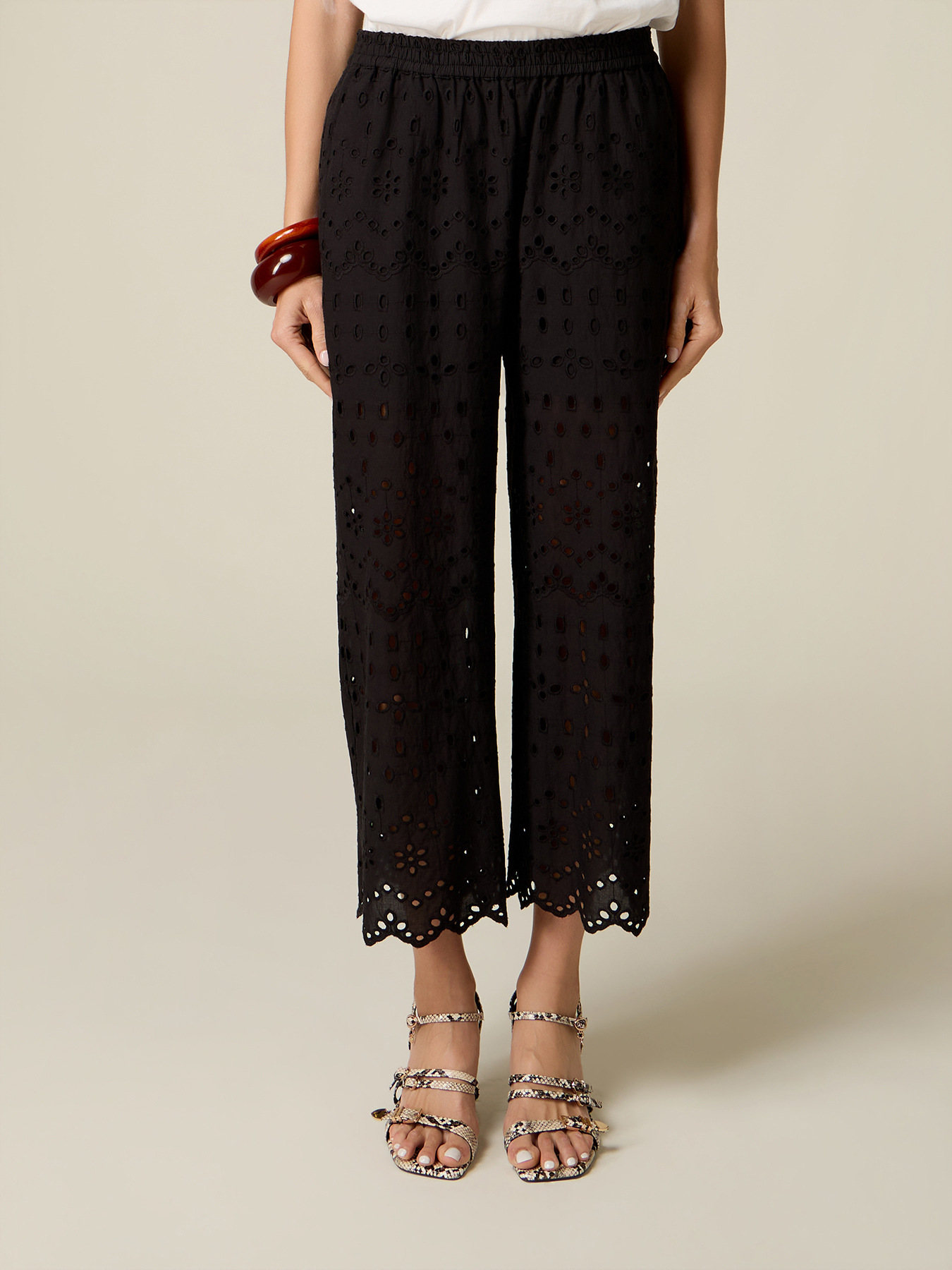 Pantaloni cropped in pizzo sangallo image number 3