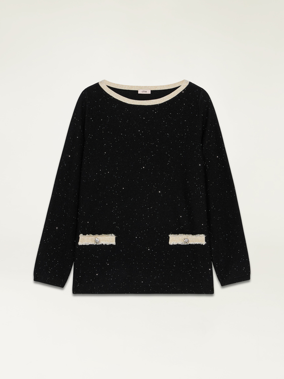 Sweater with tiny sequins and faux breast pockets