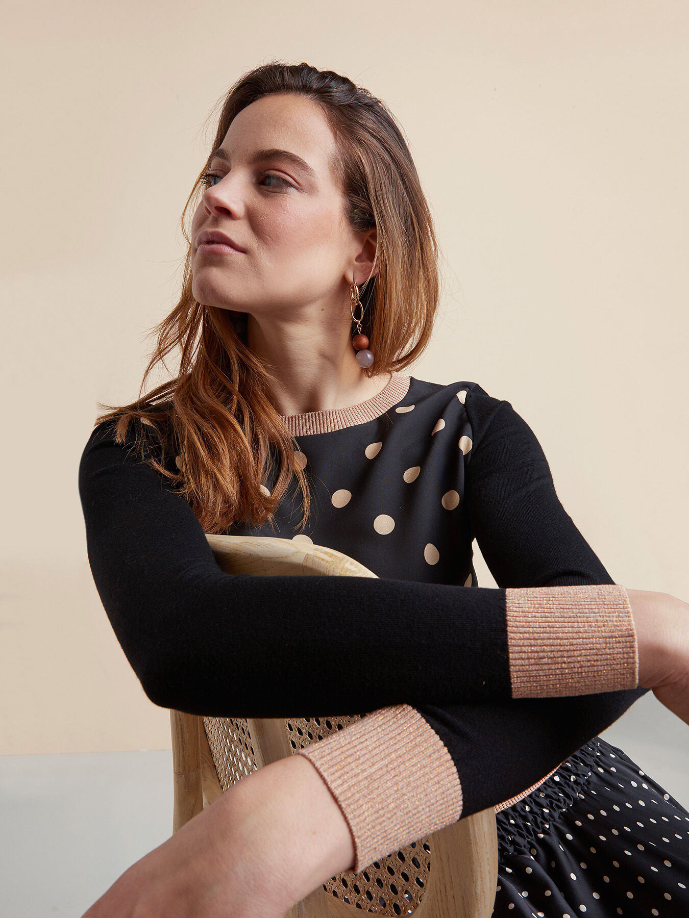 Maglia bimaterica a pois image number 1