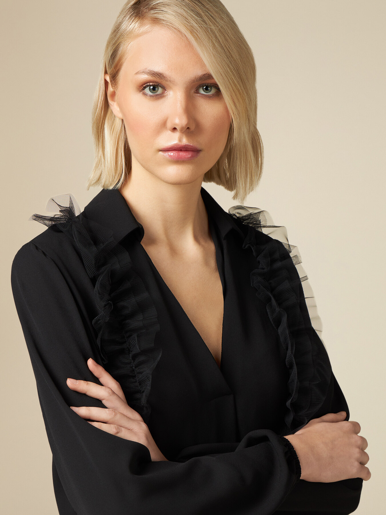 Blouse with tulle ruching image number 2