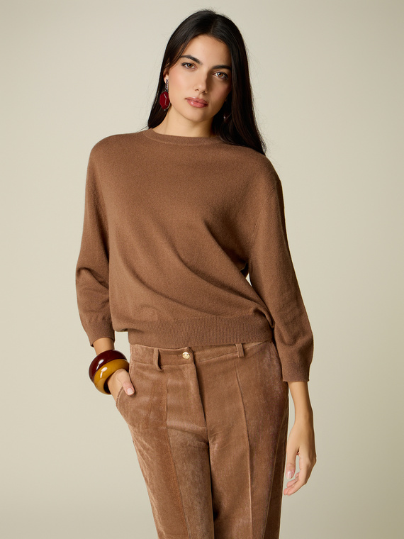 Cashmere sweater with puff sleeves