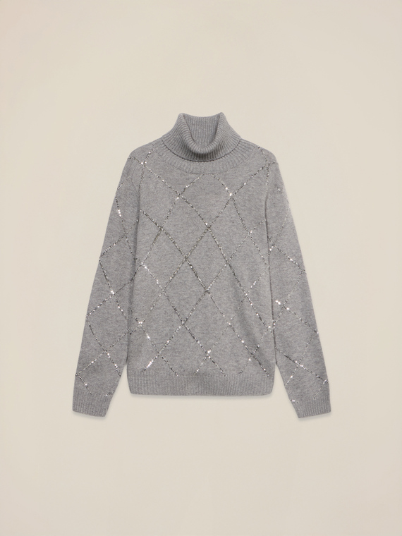 Mixed cashmere turtleneck with sequins