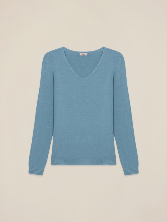 Pull en m&eacute;lange de viscose avec col en V