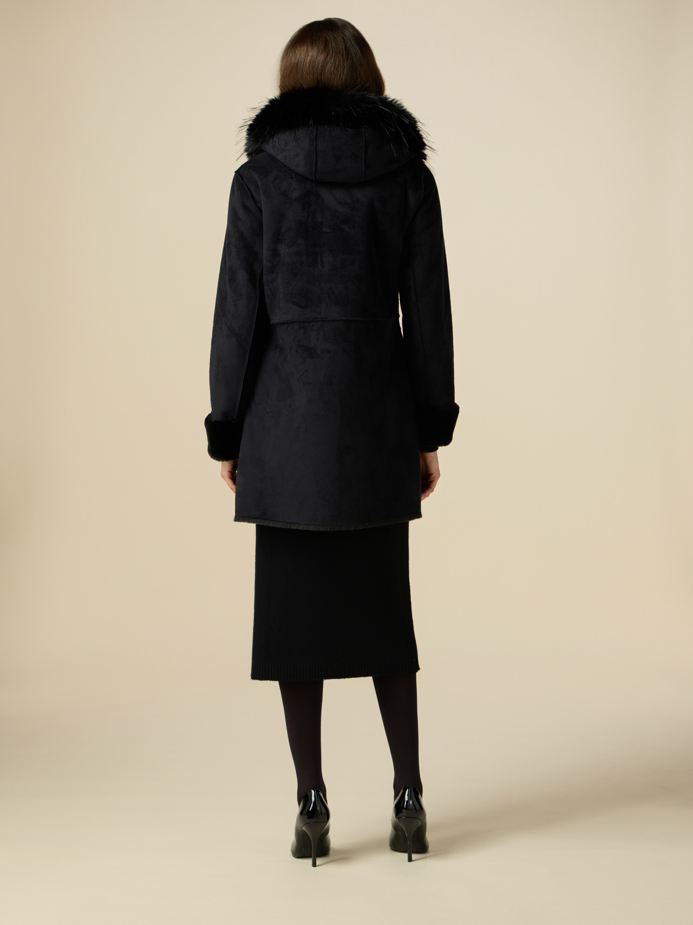 Midi length faux sheepskin jacket image number 1