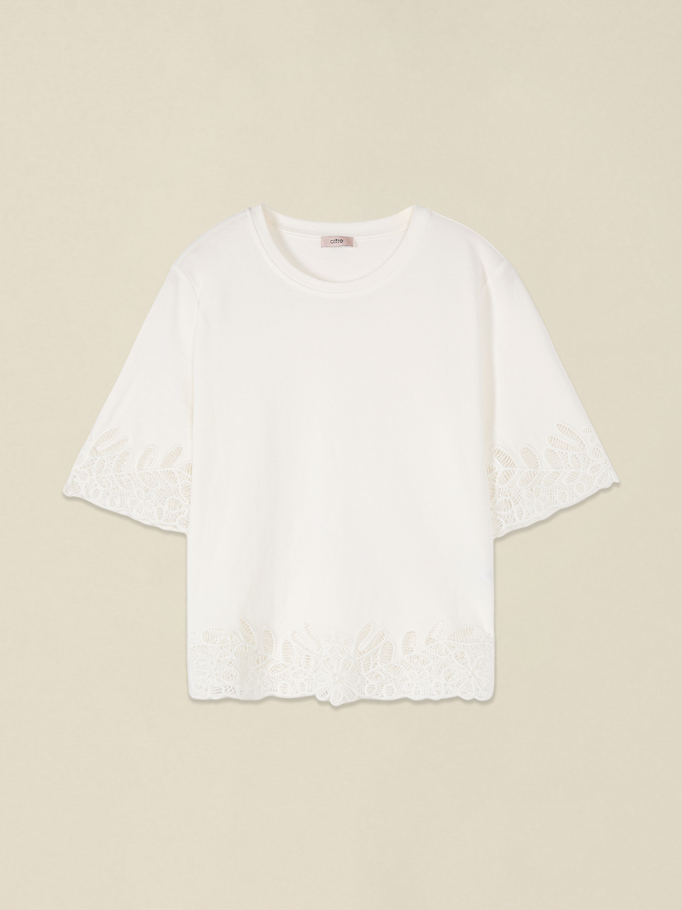T-shirt en coton avec d&eacute;tails en macram&eacute; image number 3