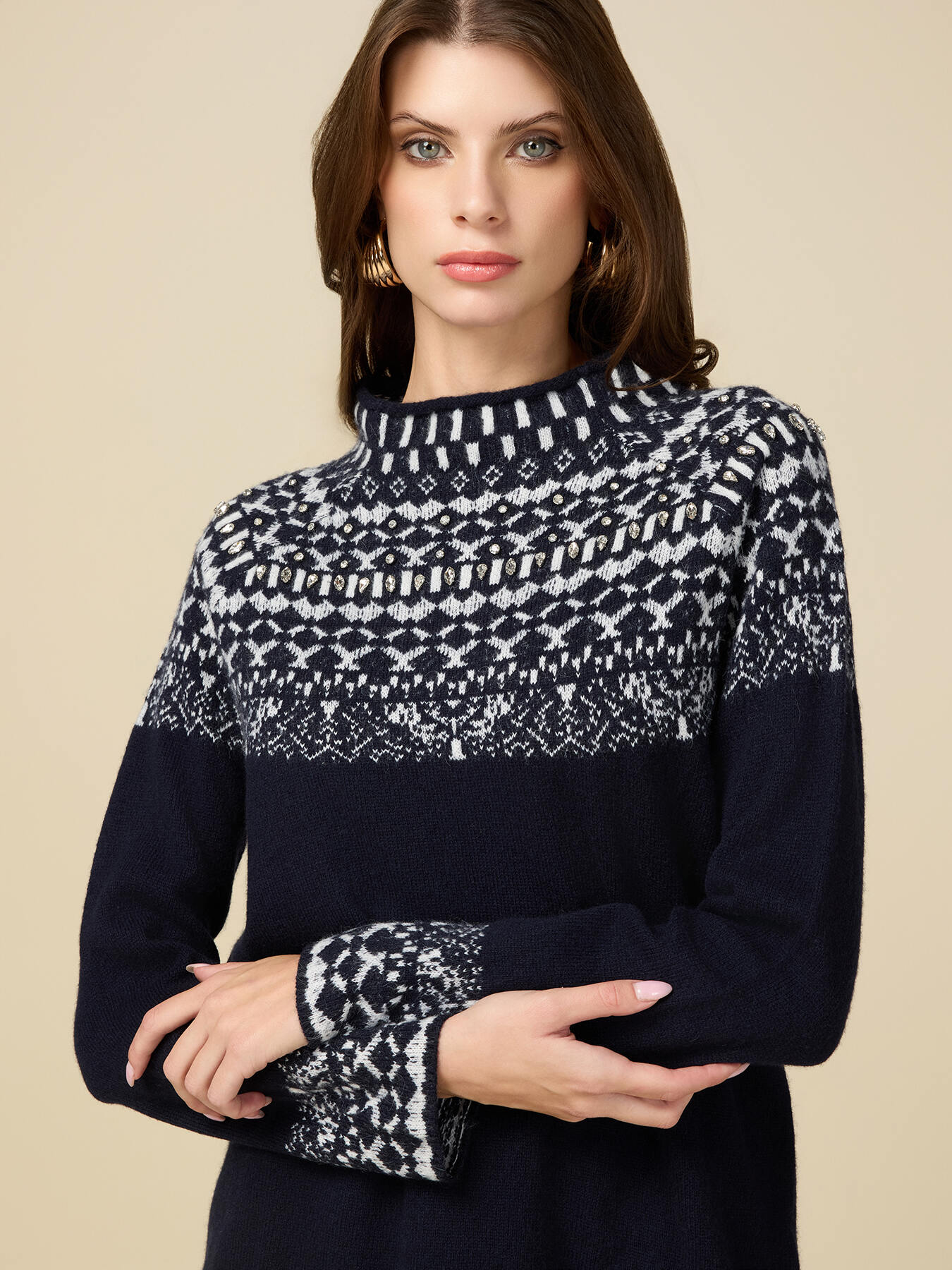 Pullover mit Intarsien und Steinen image number 2