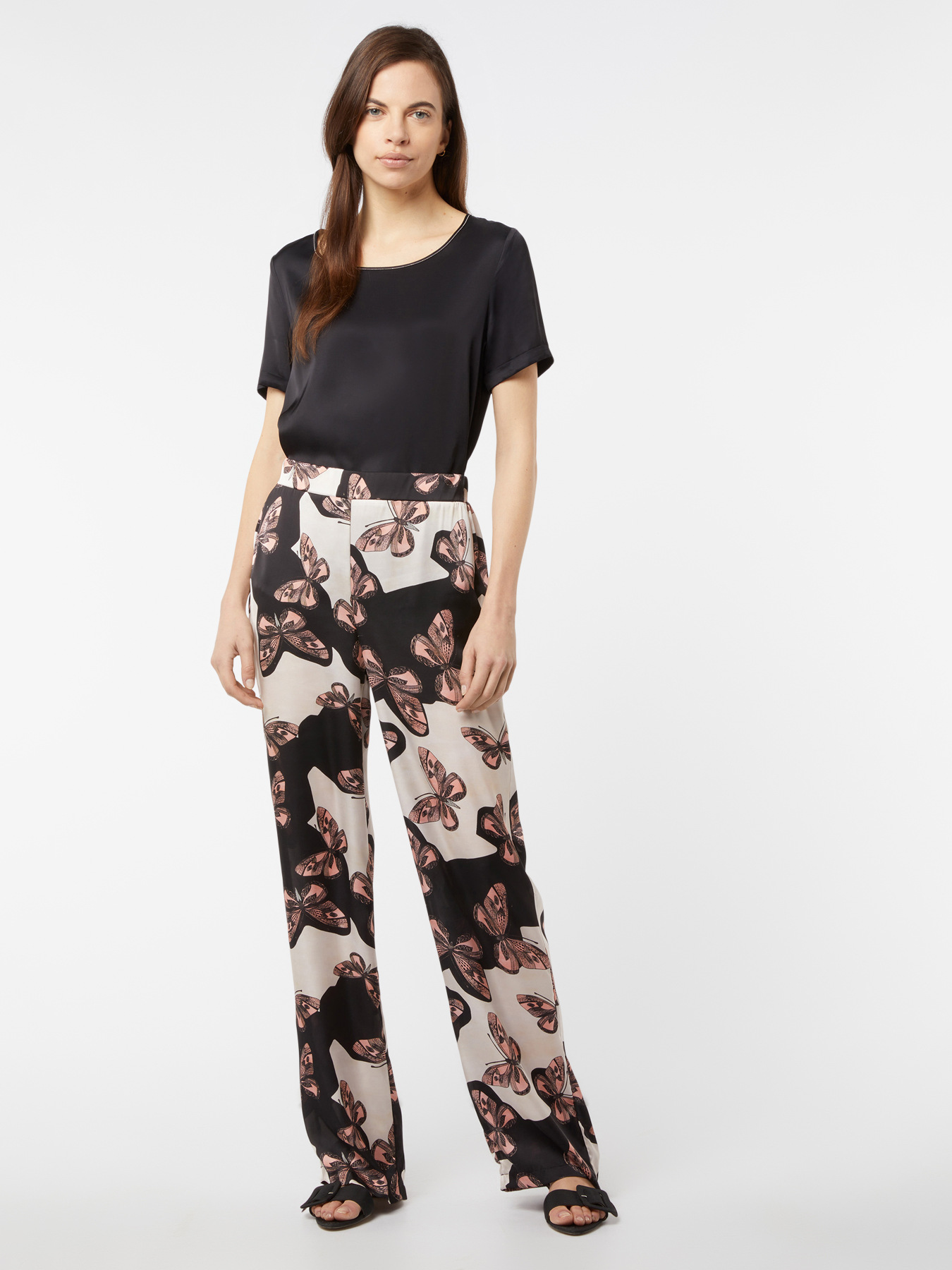 Patterned satin palazzo trousers image number 2