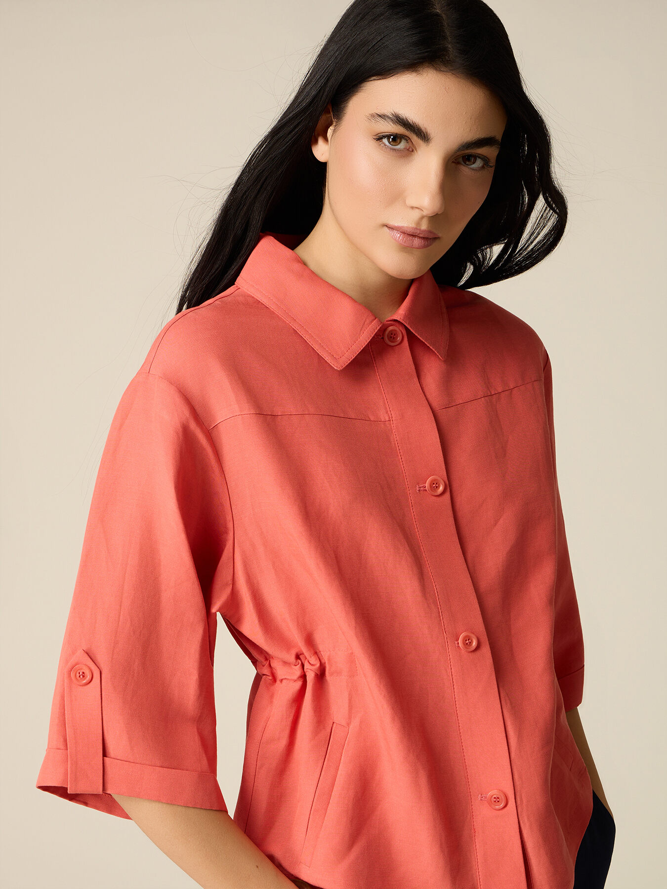 Linen blend shirt jacket image number 2