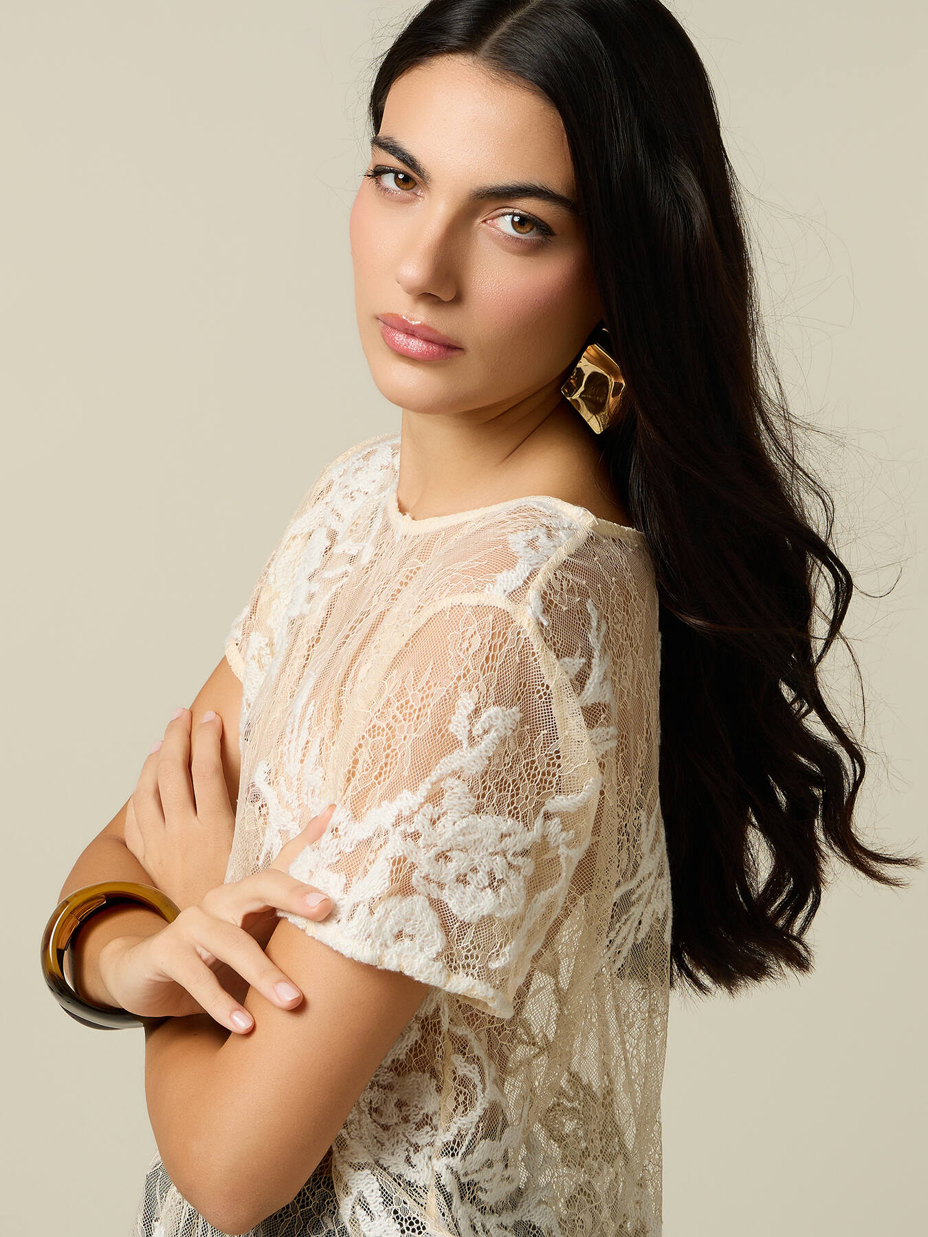 Bluse aus Spitze mit floraler Stickerei image number 2
