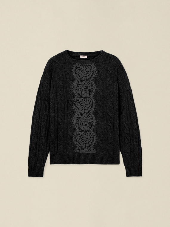 Pull en m&eacute;lange de cachemire avec insert en dentelle
