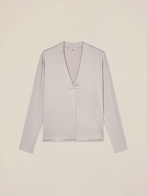 T-shirt bimaterica con scollo a V