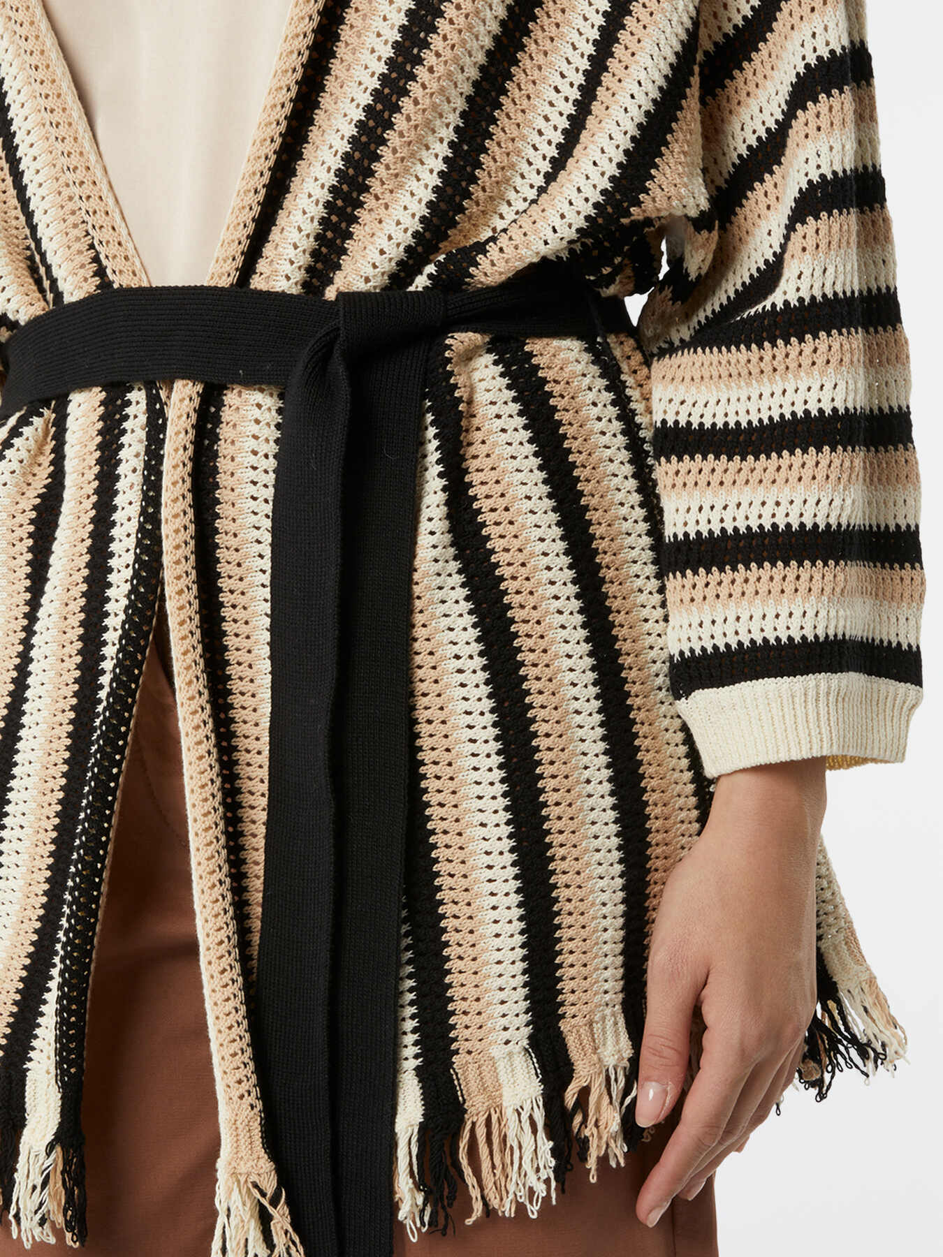 Cardigan a righe con frange image number 2