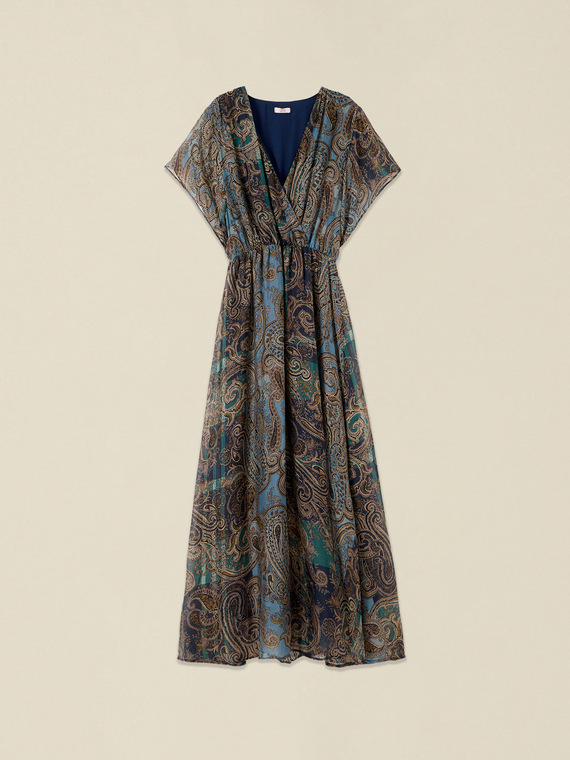 Flare dress in printed mixed silk chiffon