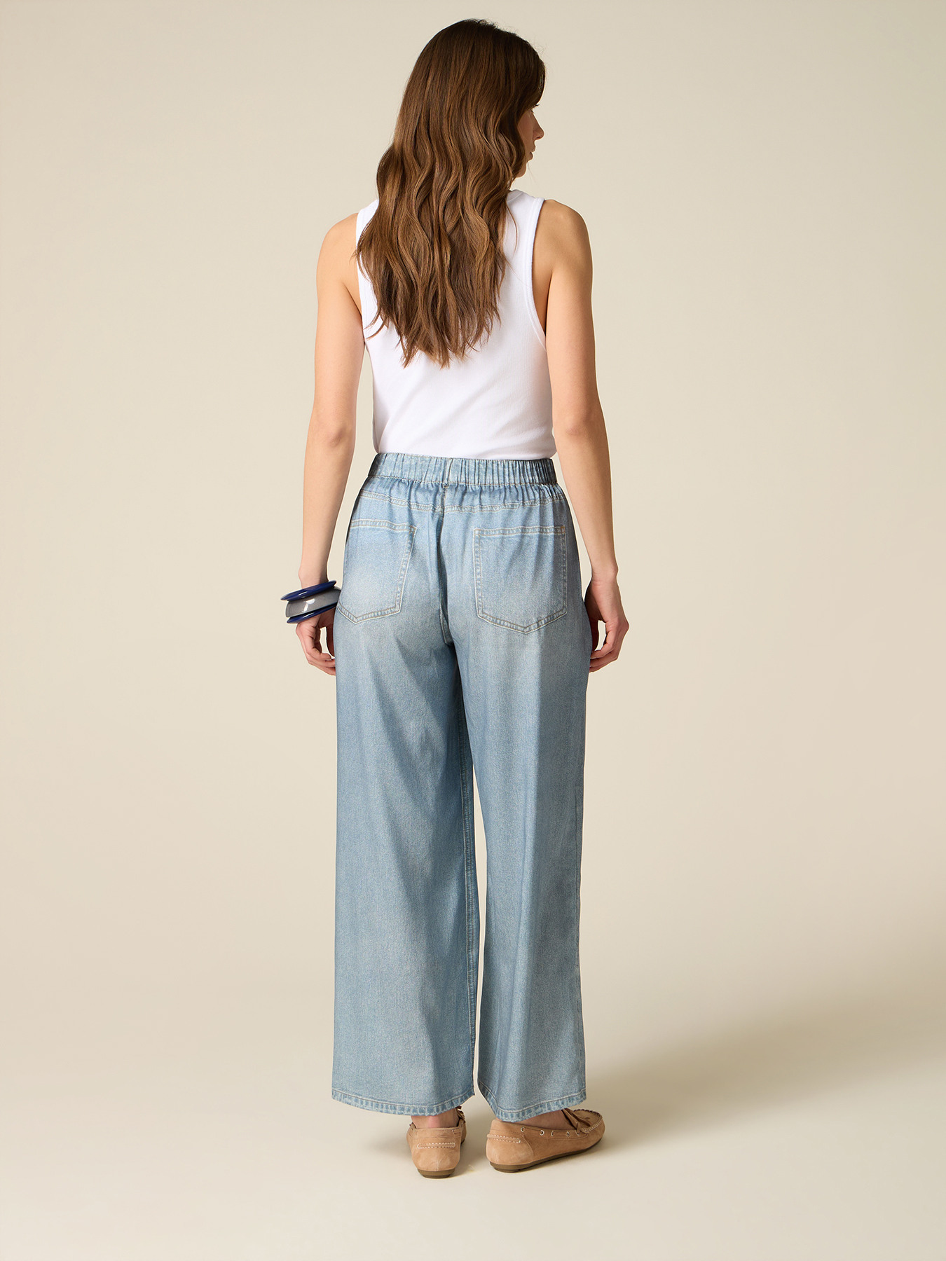 Pantaloni palazzo in raso effetto denim image number 1