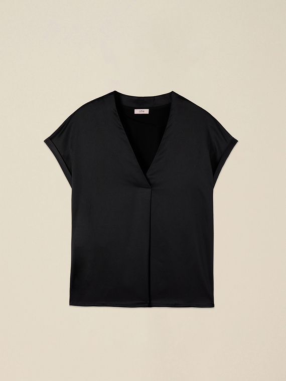 T-shirt bimaterica scollo a V