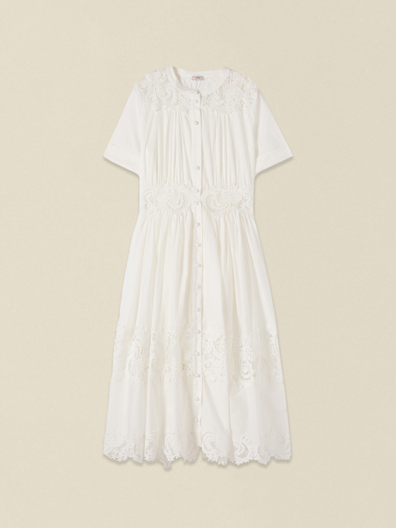 Cotton shirt dress with lace