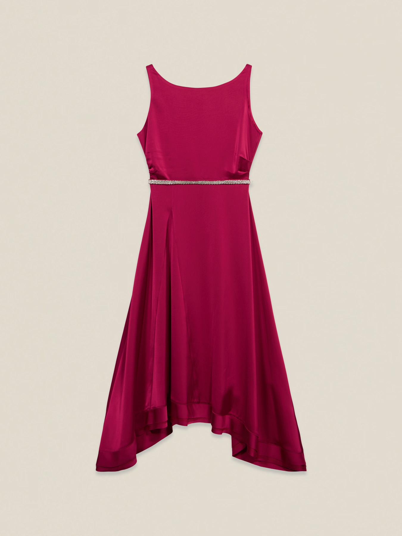 Vestito lungo in raso con cintura gioiello image number 4