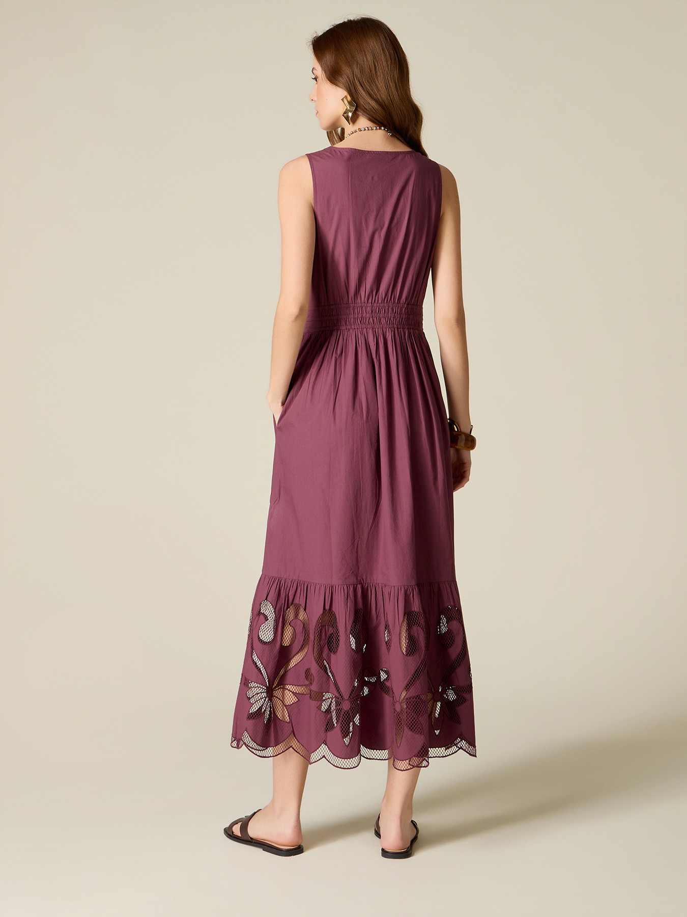 Long cotton dress with openwork details image number 1