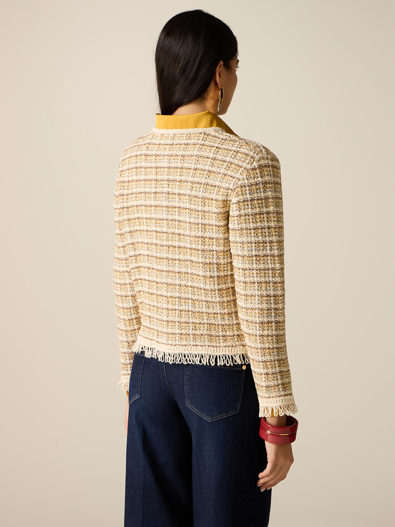 Cardigan en m&eacute;lange de coton avec franges image number 1