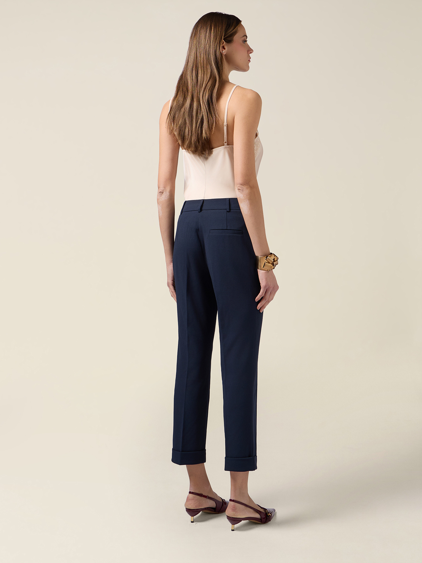 Cropped pants in cr&ecirc;pe fabric image number 1