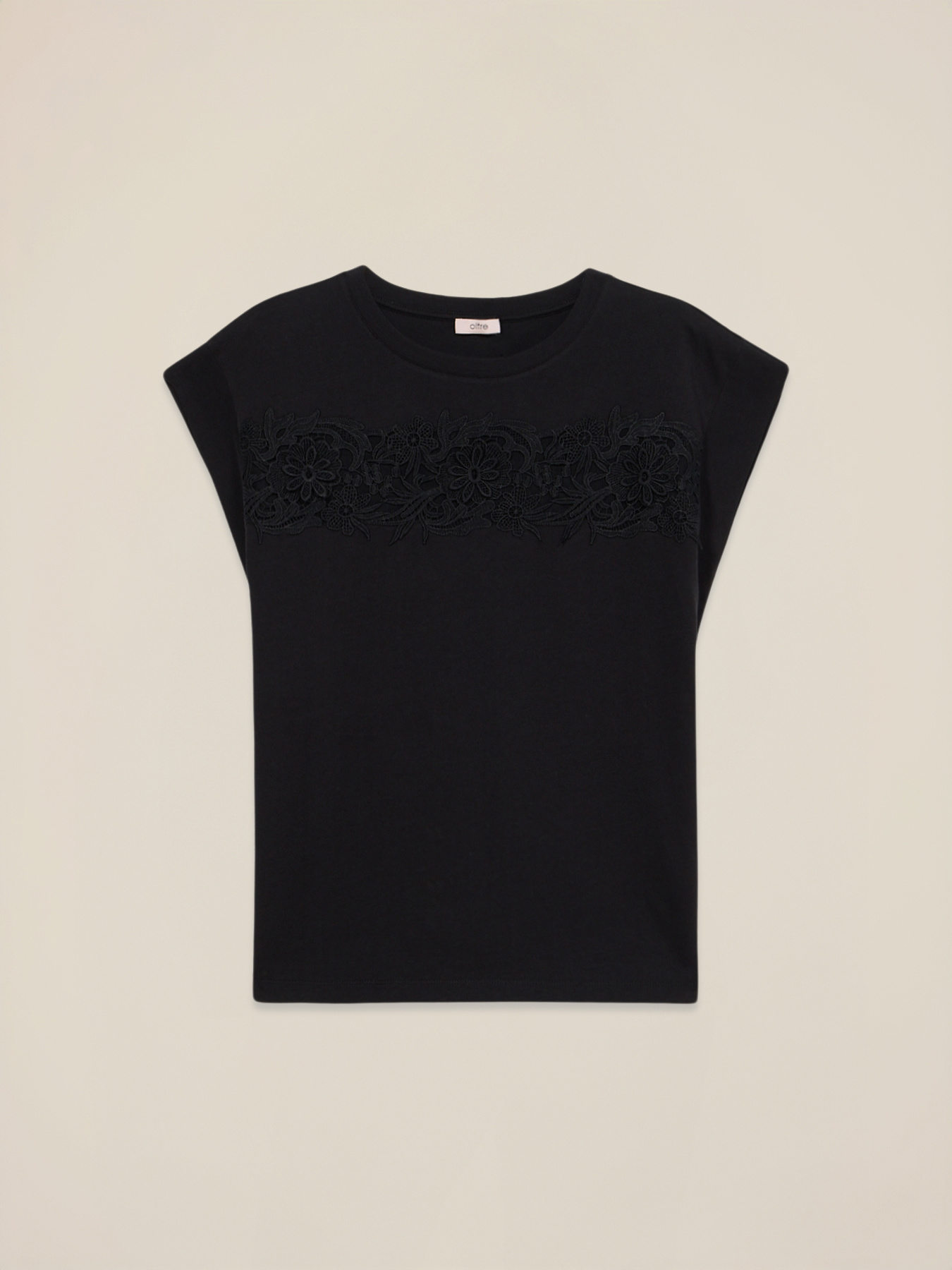 Tricou din jerseu cu inserție din dantelă image number 3