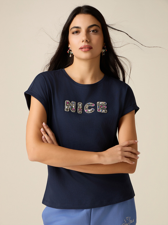 Tricou din bumbac cu patch bijuterie