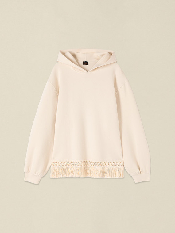 Hoodie mit Kapuze und Fransen