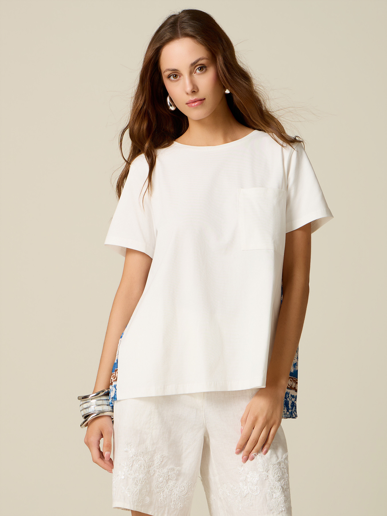 T-shirt with printed pleated back image number 0