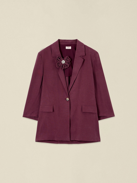 Blazer aus Leinenmischung mit Brosche